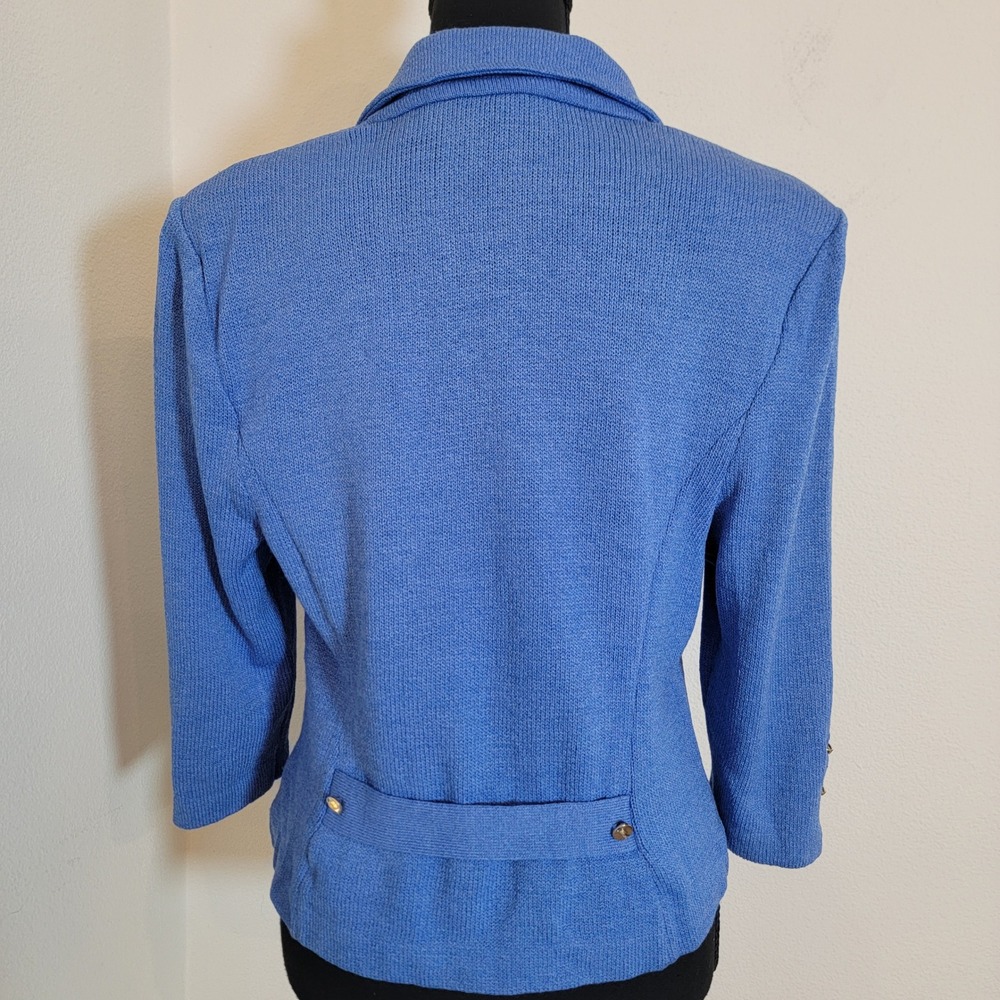 Y2K St. John Collection Santana Knit Blue Blazer Button Front Gold Academia Sz 8 - Picture 2 of 16